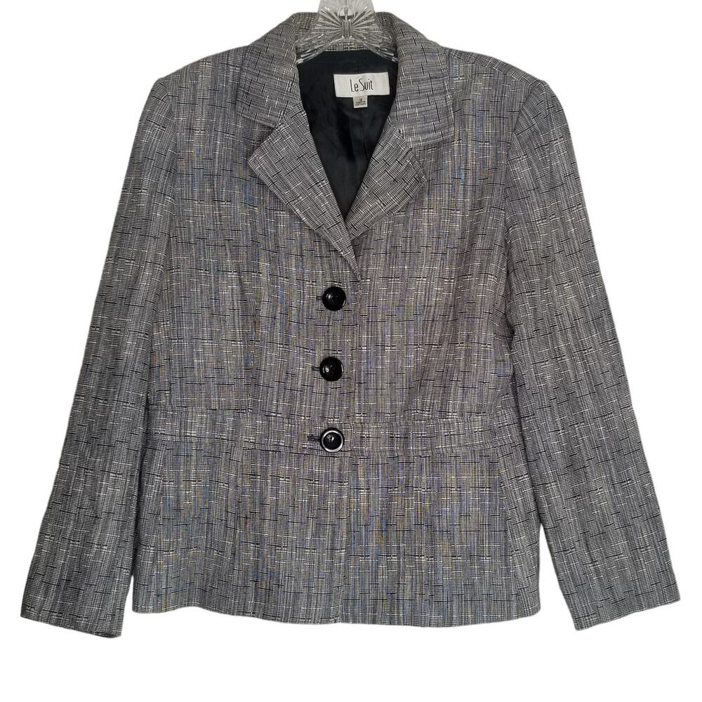 LeSuit Gray Plaid Linen Blend Blazer Sz 12